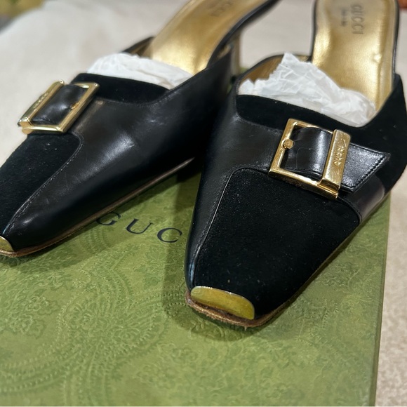 Authentic Gucci Suede and Leather Kitten Heel Mules Size 9.5 - Picture 5 of 10